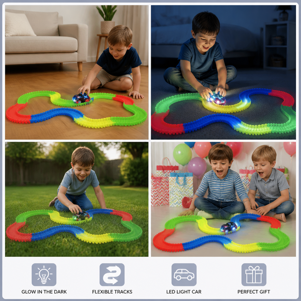 Glow-in-the-Dark Flexible Sand Race Track Set for Kids