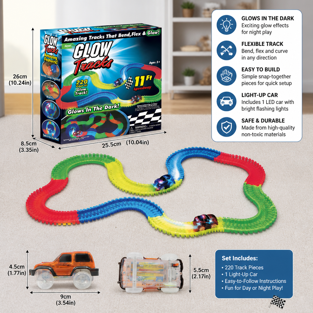 Glow-in-the-Dark Flexible Sand Race Track Set for Kids