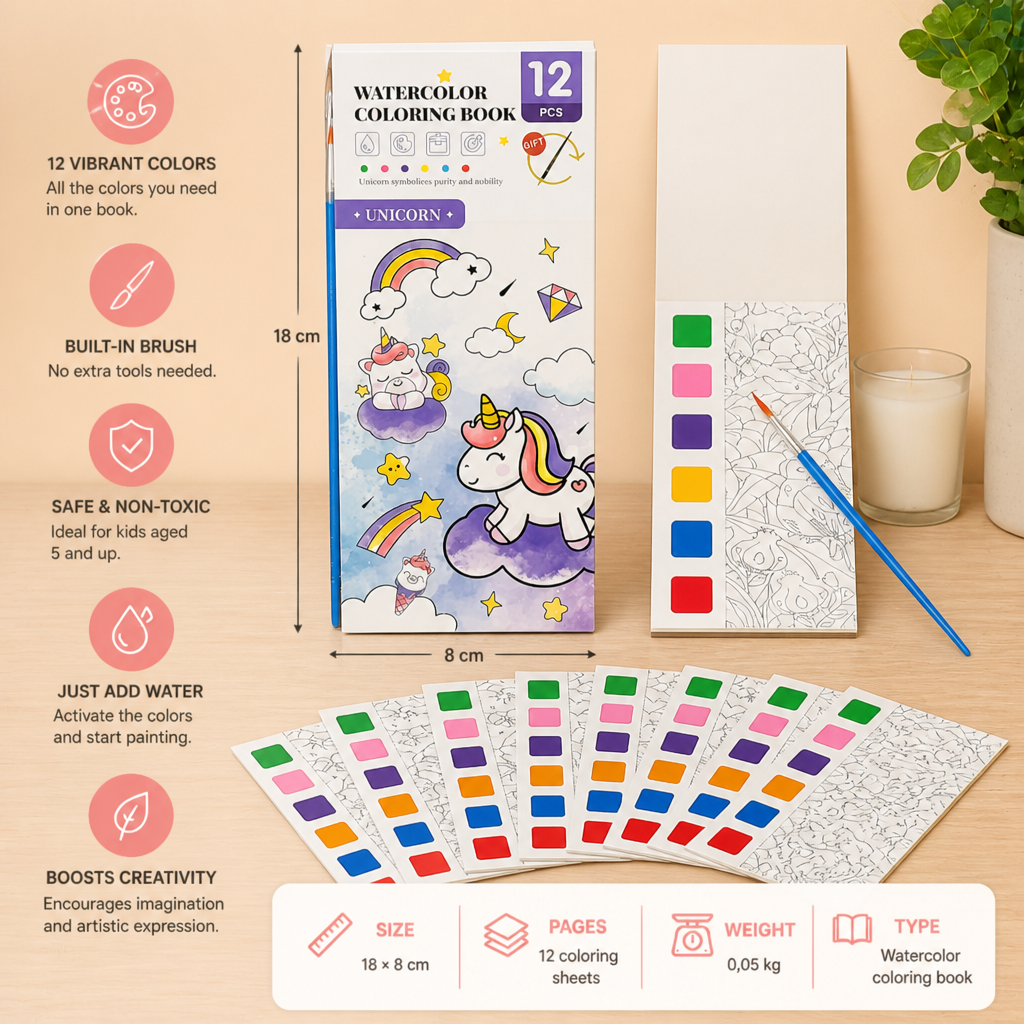 All-in-One Watercolour Painting Book with Built-In Paint & Brush