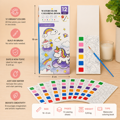 All-in-One Watercolour Painting Book with Built-In Paint & Brush