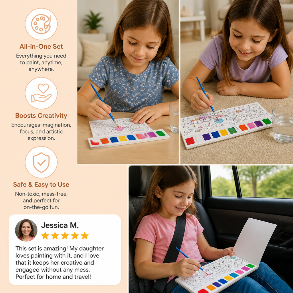 All-in-One Watercolour Painting Book with Built-In Paint & Brush