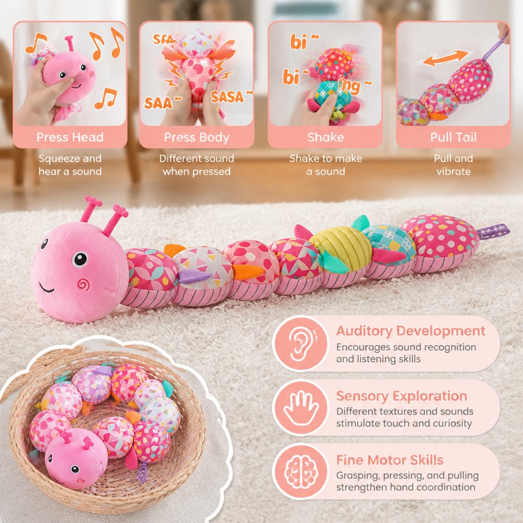 Sensory Plush Rattle and Music Caterpillar