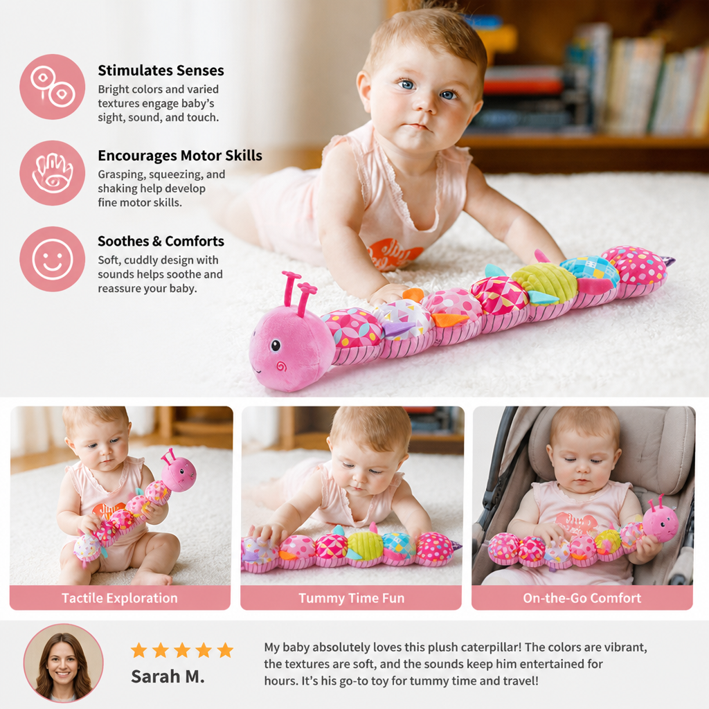 Sensory Plush Rattle and Music Caterpillar