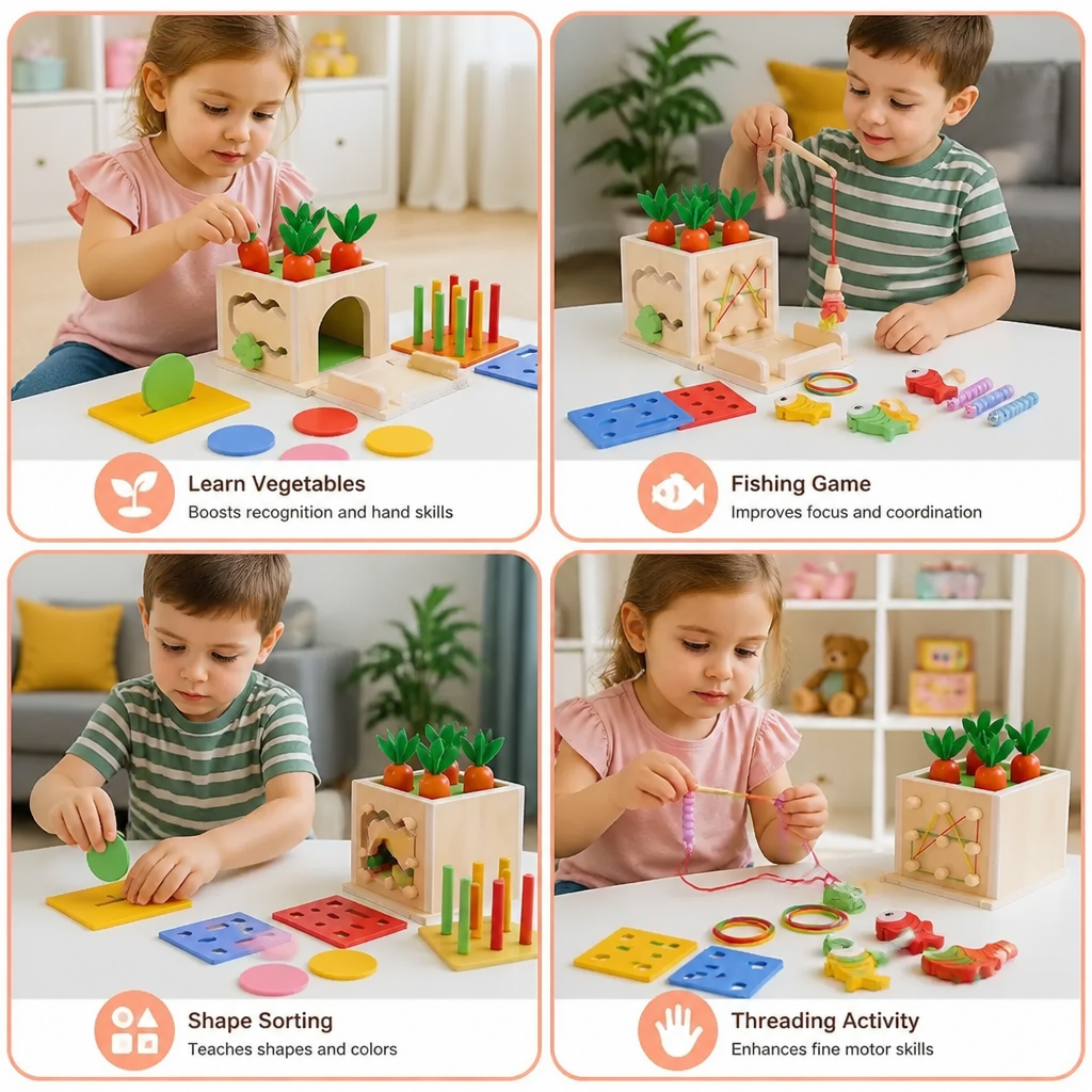 6-in-1 Montessori Wooden Shapes and Figures Educational Cube