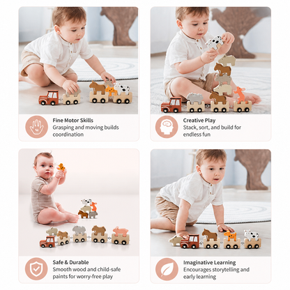 Wooden Farm Animal Train – Toy with Flexible Wheels for Children