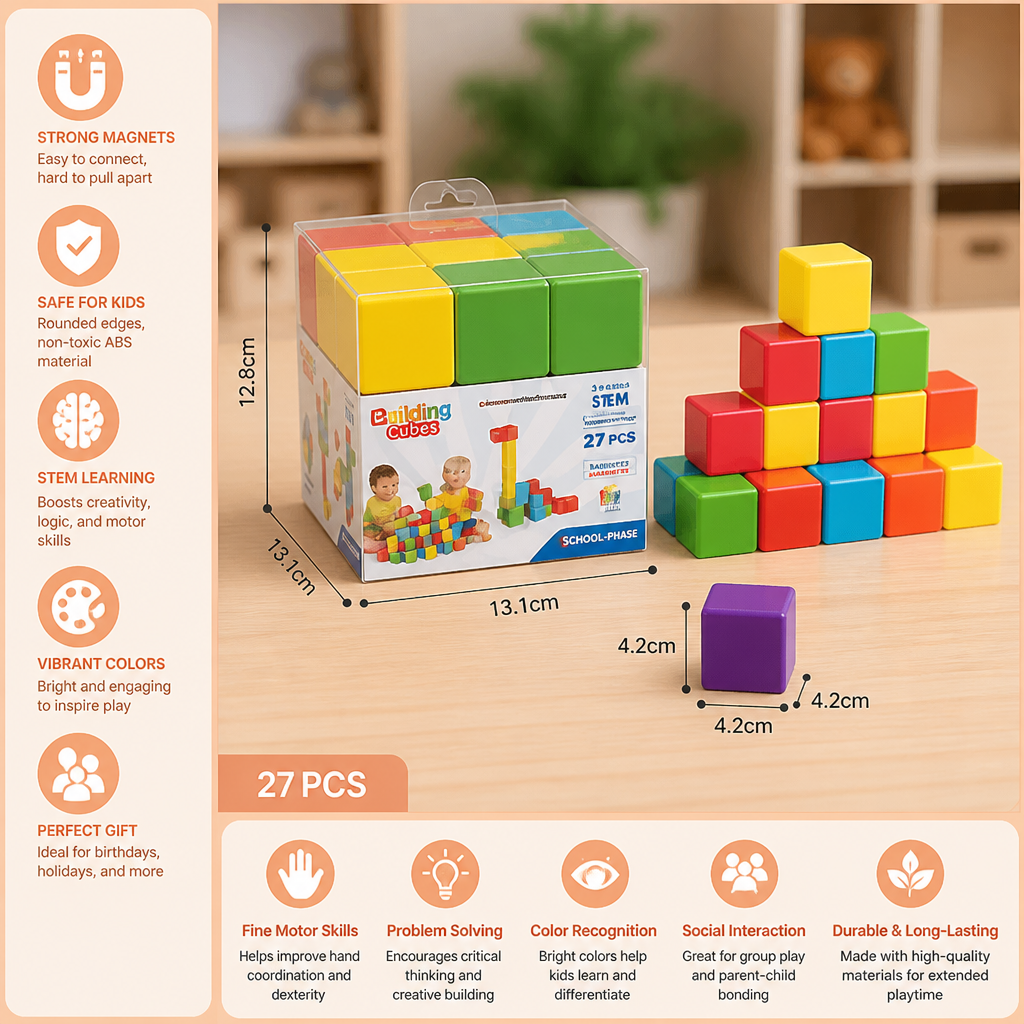 Toddler Safe 4.2cm Magnetic Building Cubes – STEM Learning Blocks