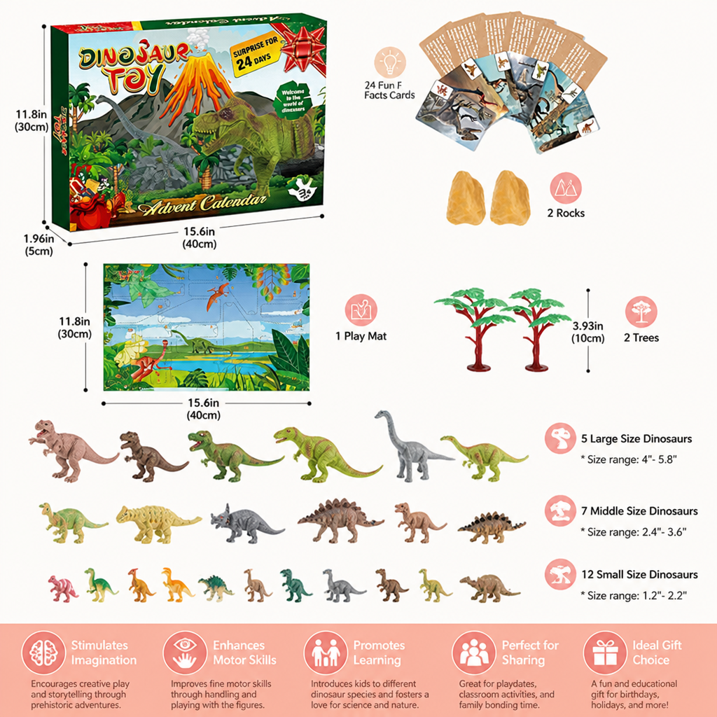 24-Day Dinosaur Toy Advent Calendar with Surprise Figures