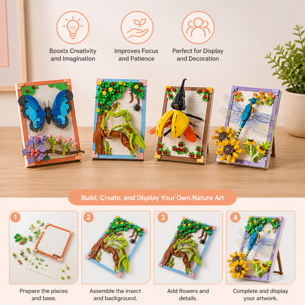 DIY 3D Nature Frame Building Blocks Set – Flowers & Insects
