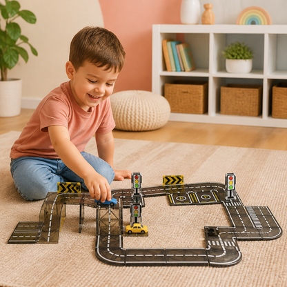 Magnetic Tiles & Building Blocks Set with Roads & Traffic Lights