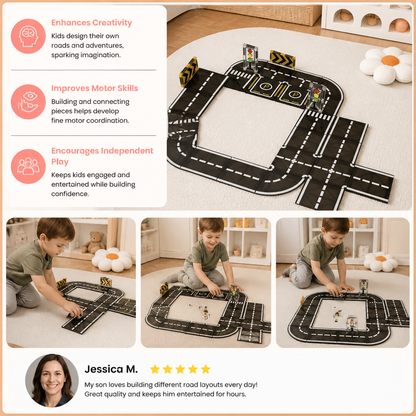 Magnetic Tiles & Building Blocks Set with Roads & Traffic Lights