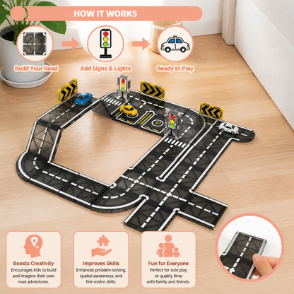 Magnetic Tiles & Building Blocks Set with Roads & Traffic Lights