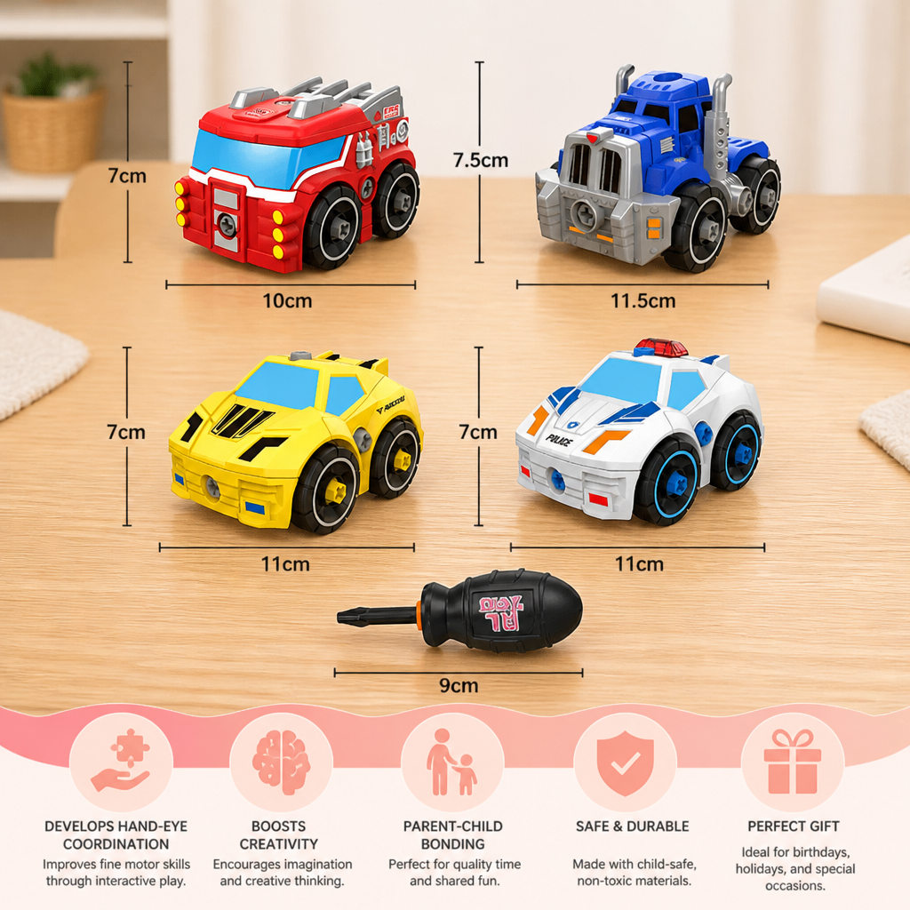 4-Piece DIY Take-Apart City Vehicle Set with Toy Drill