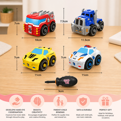 4-Piece DIY Take-Apart City Vehicle Set with Toy Drill