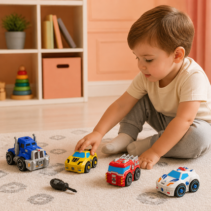 4-Piece DIY Take-Apart City Vehicle Set with Toy Drill