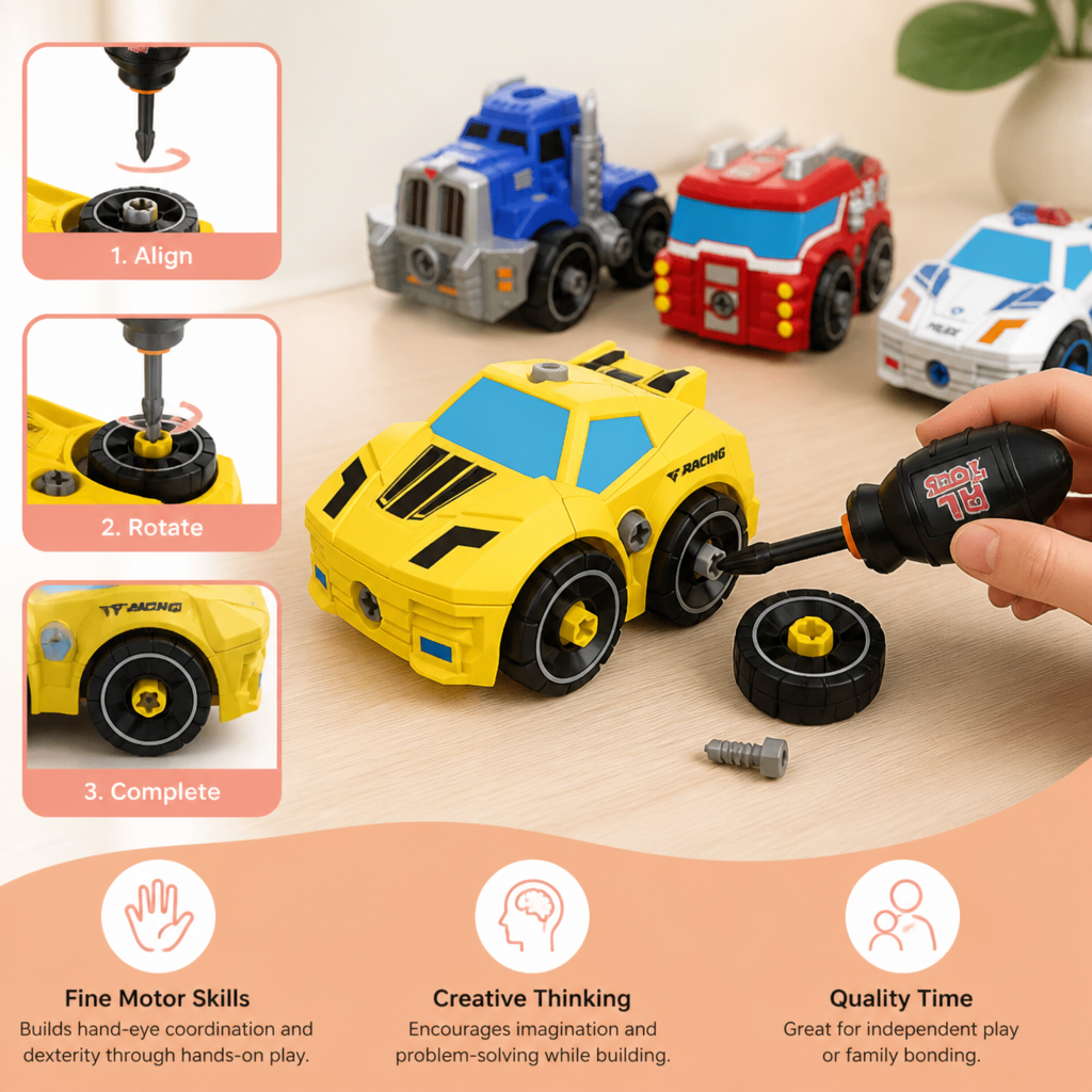 4-Piece DIY Take-Apart City Vehicle Set with Toy Drill