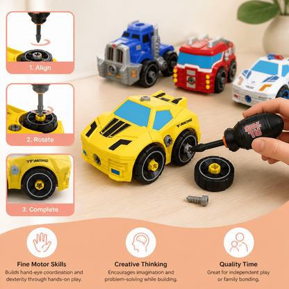 4-Piece DIY Take-Apart City Vehicle Set with Toy Drill