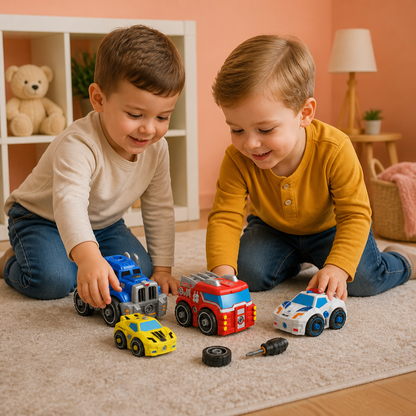 4-Piece DIY Take-Apart City Vehicle Set with Toy Drill
