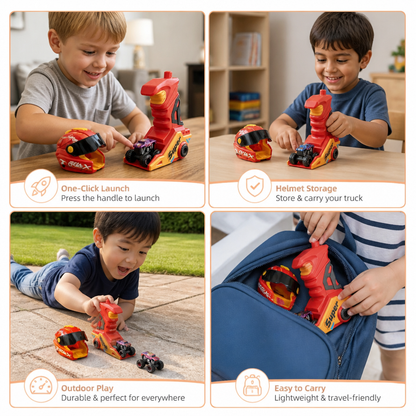 One-Click Monster Truck Launcher with Helmet & Handle Design