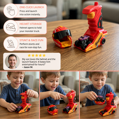 One-Click Monster Truck Launcher with Helmet & Handle Design