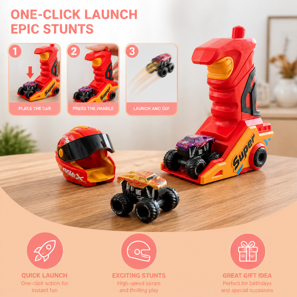 One-Click Monster Truck Launcher with Helmet & Handle Design