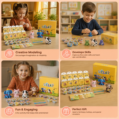 12-Piece Air Dry Clay Animal Craft Kit for Kids