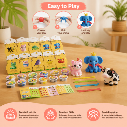 12-Piece Air Dry Clay Animal Craft Kit for Kids