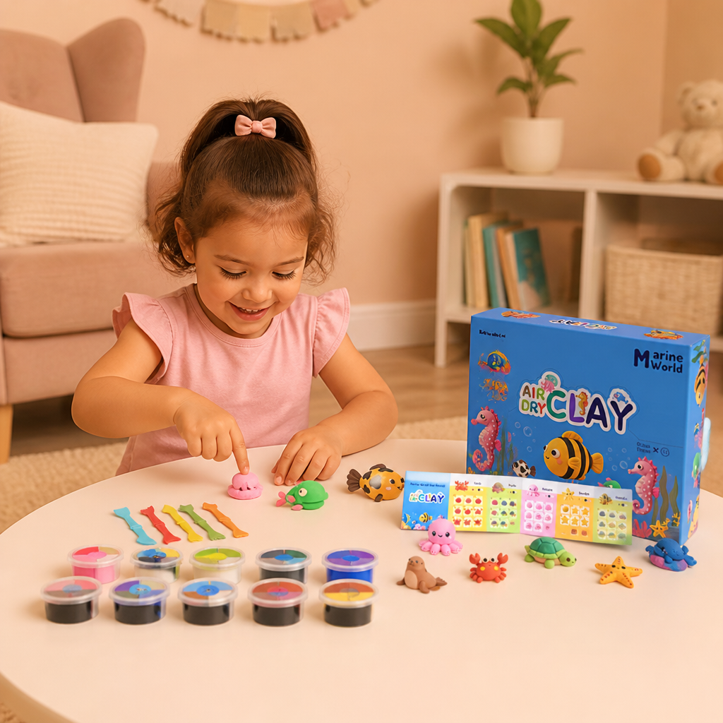 12-Piece Air Dry Clay Animal Craft Kit for Kids