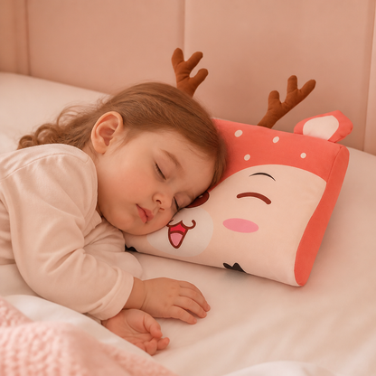 Calming Ergonomic Kids’ Pillow with Cartoon Animal Pillowcase
