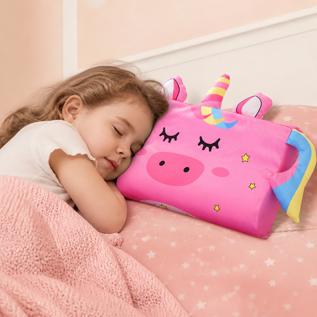 Calming Ergonomic Kids’ Pillow with Cartoon Animal Pillowcase