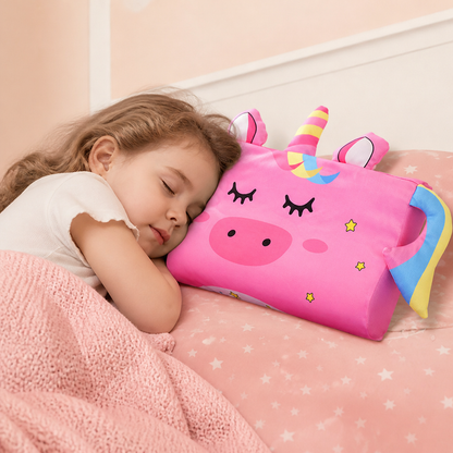 Calming Ergonomic Kids’ Pillow with Cartoon Animal Pillowcase