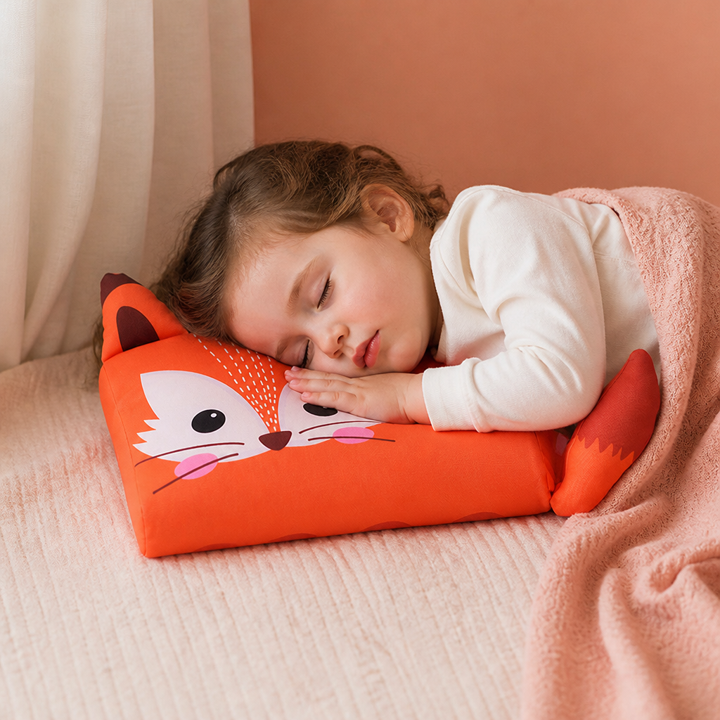 Calming Ergonomic Kids’ Pillow with Cartoon Animal Pillowcase