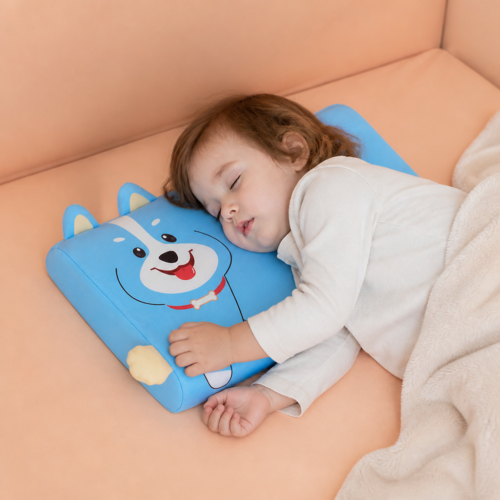 Calming Ergonomic Kids’ Pillow with Cartoon Animal Pillowcase