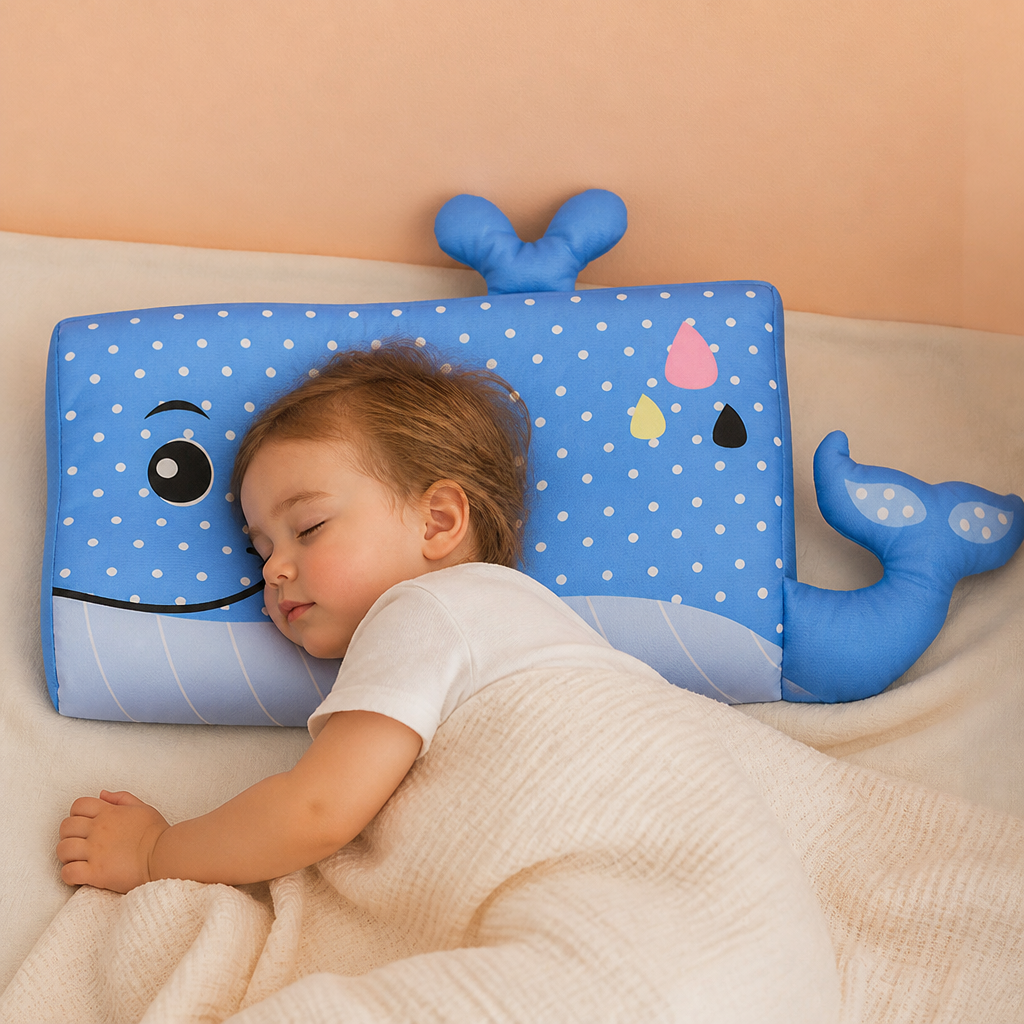 Calming Ergonomic Kids’ Pillow with Cartoon Animal Pillowcase