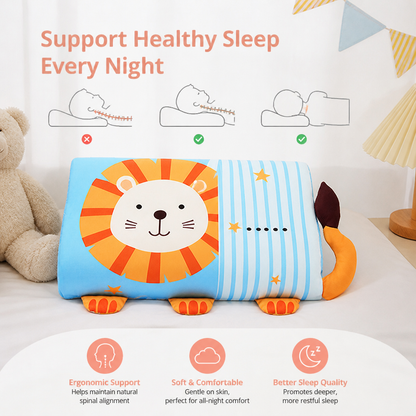 Calming Ergonomic Kids’ Pillow with Cartoon Animal Pillowcase