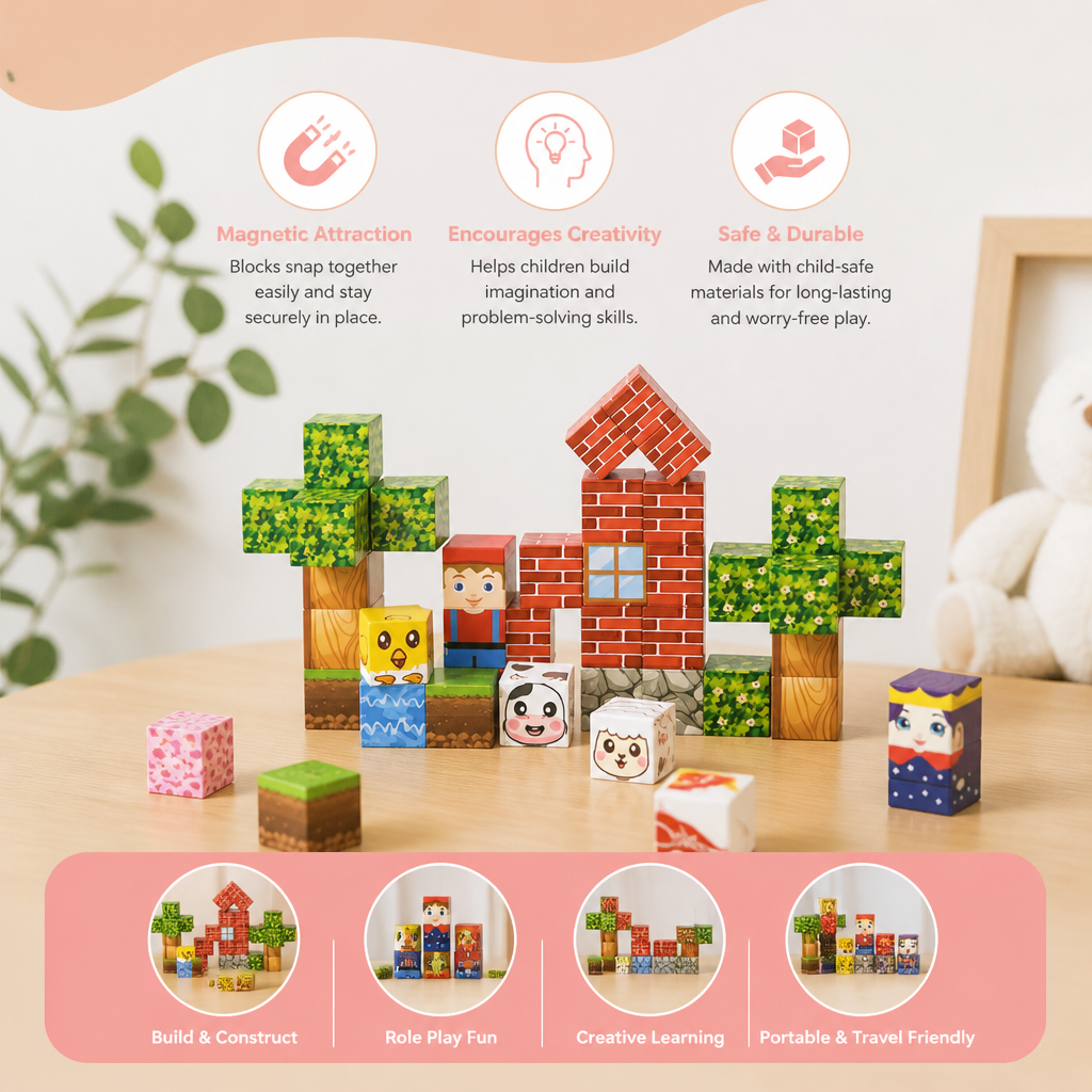 40-Piece Magnetic Building Blocks Set for Kids – Perfect for On-the-Go Fun