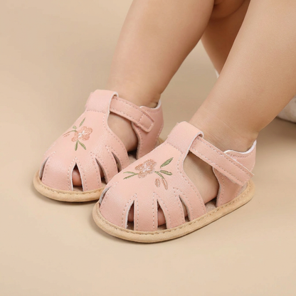 Caged Embroidered Flower Sandals