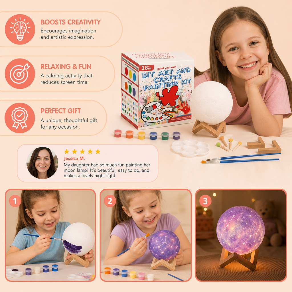 DIY Paint Your Own Moon Lamp Kit for Kids – Creative Space Night Light
