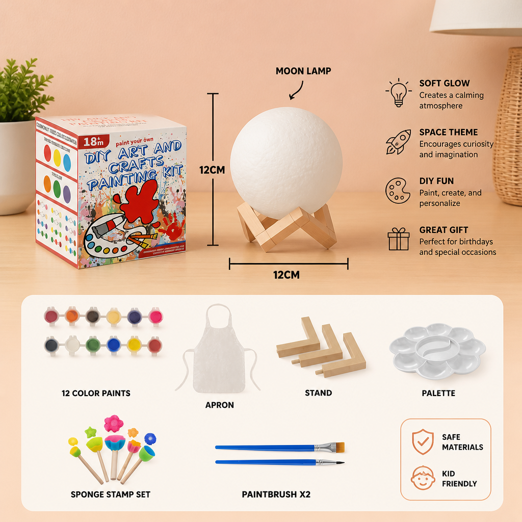 DIY Paint Your Own Moon Lamp Kit for Kids – Creative Space Night Light