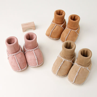 Fleece-Lined Baby Winter Sock Shoes in Suede Look