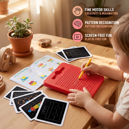 2-in-1 Magnetic Writing & Drawing Board with Snap-On Shape Tiles for Kids