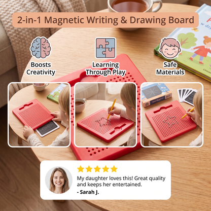 2-in-1 Magnetic Writing & Drawing Board with Snap-On Shape Tiles for Kids