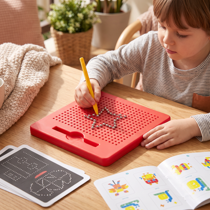 2-in-1 Magnetic Writing & Drawing Board with Snap-On Shape Tiles for Kids