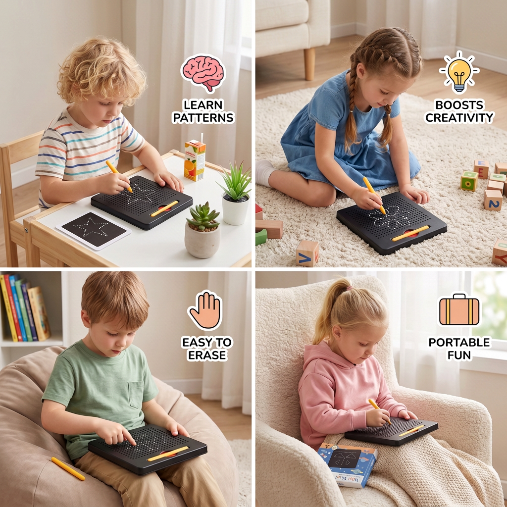 2-in-1 Magnetic Writing & Drawing Board with Snap-On Shape Tiles for Kids