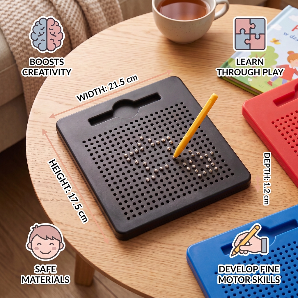 2-in-1 Magnetic Writing & Drawing Board with Snap-On Shape Tiles for Kids