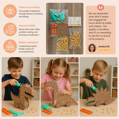 Safe 100-Piece STEM Cardboard Construction Kit with Tool Set for Kids
