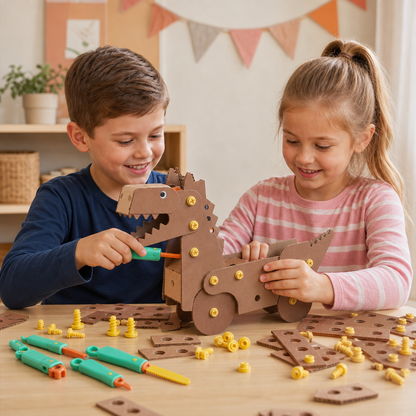 Safe 100-Piece STEM Cardboard Construction Kit with Tool Set for Kids