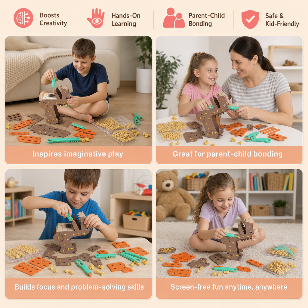 Safe 100-Piece STEM Cardboard Construction Kit with Tool Set for Kids
