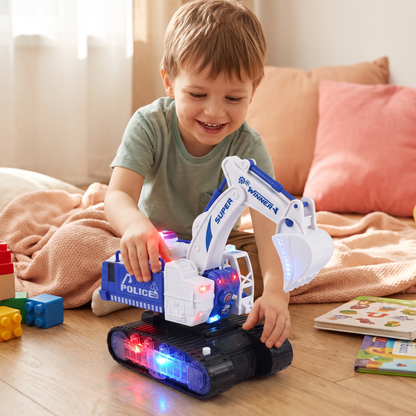 Electric Transforming Robot Excavator Toy with Lights & Sounds
