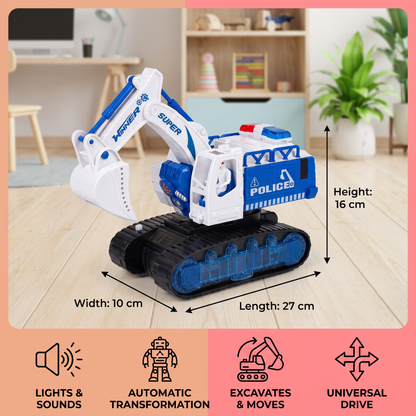 Electric Transforming Robot Excavator Toy with Lights & Sounds