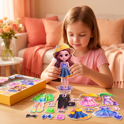 Magnetic Dress-Up Doll Set with Interchangeable Outfits